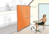 3x Rahmen - Windfester faltbarer Paravent - Farbe uni terracotta/orange
