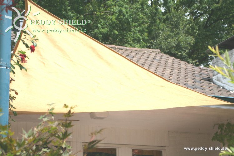 Dreiecksonnensegel 5 x 5 x 5 m - offenes Schattierungsgewebe - Farbe weizen