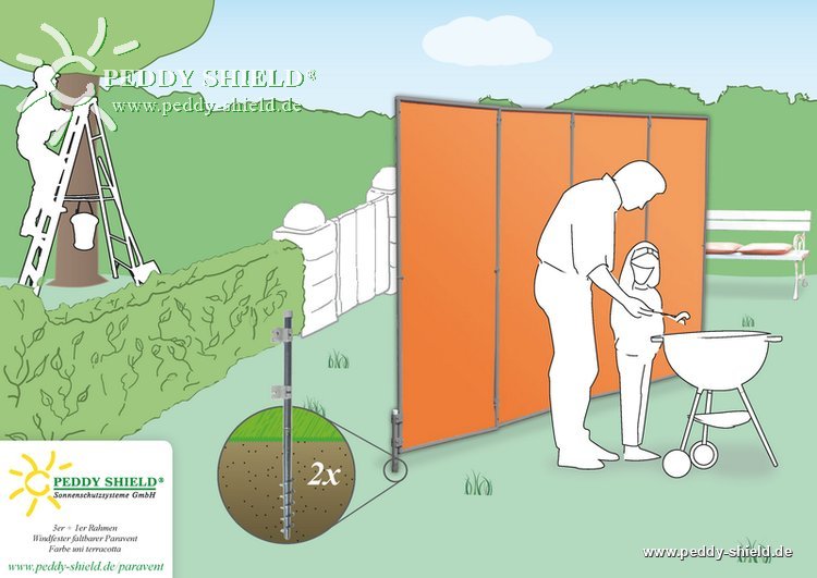 Schraub-Erdanker 2x mit Verbindungsrohr - Paraventrahmen im Garten/auf Rasen
