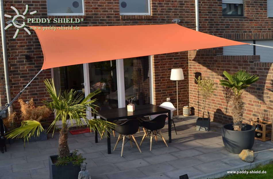 Vierecksonnensegel 3 x 4 m - Polyester - uni terracotta/orange - wasserabweisend