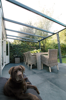 Sonnensegel Glasdach -  88 x 380 cm - uni hell elfenbein mit 40 x Laufhaken + 2 x Laufhakenstopper #21
